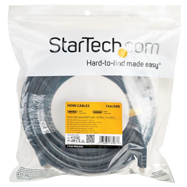StarTech.com CL2 HDMI Cable - 50 ft / 15m - Active - High Speed - 4K HDMI Cable - HDMI 2.0 Cable - In Wall HDMI Cable with Ethernet (HD2MM15MA) - HDMI-Kabel - 15 m - HD2MM15MA