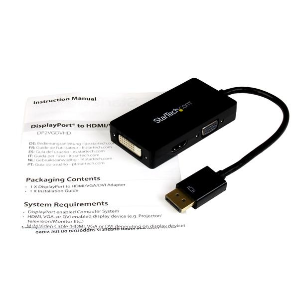 StarTech Travel A/V adapter: 3-in-1 DisplayPort to VGA DVI or HDMI converter - 0.15 m - 1920 x 1200 pixels - 1080p - Black - CE - FCC - REACH - 0 - 70 °C - DP2VGDVHD