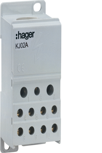 Bloc de distribution Hager KJ02A 250A 1 pôle 1x35-95/2x6-35/5x1,5-16/4x1,5-10qmm
