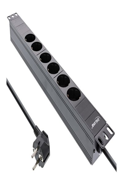 Bloc multiprises InLine 19" - 6 prises avec contact de terre - sans interrupteur - 2 m - noir