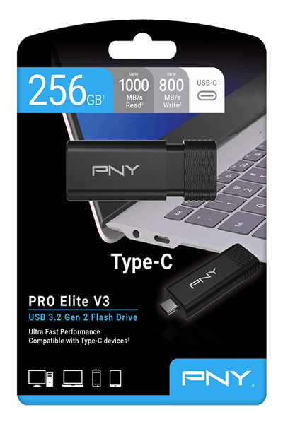 PNY Pro Elite V3 Type-C USB 3.2 Flash Drive - 256 GB - P-FD256PROV3C-GE