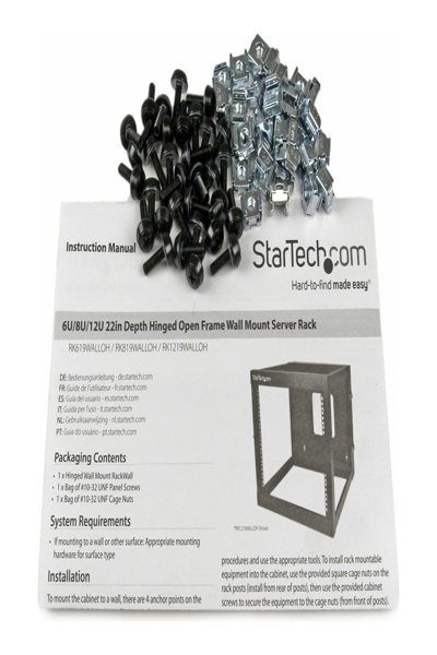 StarTech.com 6U Hinged Open Frame Wall Mount Network Rack - RK619WALLOH