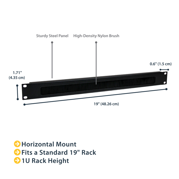 StarTech 1U Brush Strip Horizontal Rack Cable Management - CMBRUSH1U