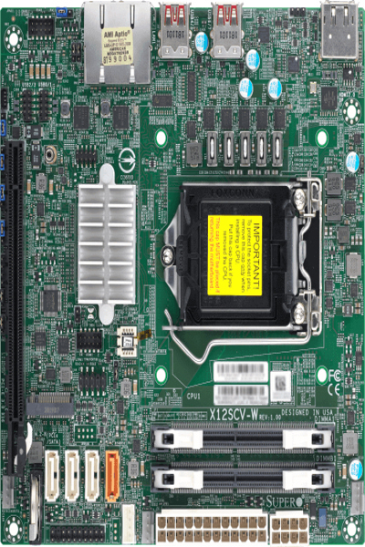 Supermicro MBD-X12SCV-W, Intel, LGA 1200 (Socket H5), Intel® Celeron®, Intel® Core™ i3, Intel® Core™ i5, Intel® Core™ i7, Intel® Core™ i9,..., DDR4-SDRAM, 64 GB, DIMM