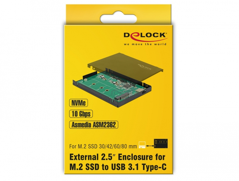 Delock 42609 - SSD enclosure - M.2 - PCIe - 10 Gbit/s - 42609