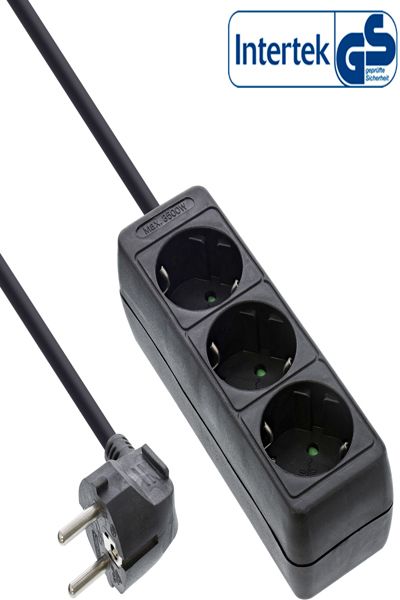 Bloc multiprises InLine - 3 prises avec contact de terre CEE 7/3 - noir - 1,5 m