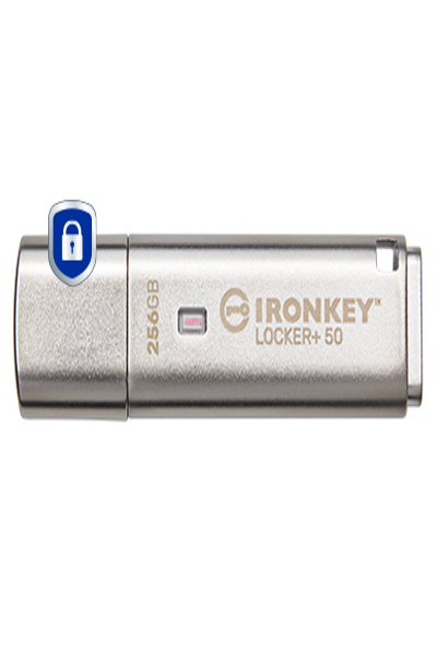 Kingston IronKey 256GB Locker Plus 50 AES Encryption - 256 GB - USB Type-A - 3.2 Gen 1 (3.1 Gen 1) - 145 MB/s - Cap - Silver - IKLP50/256GB
