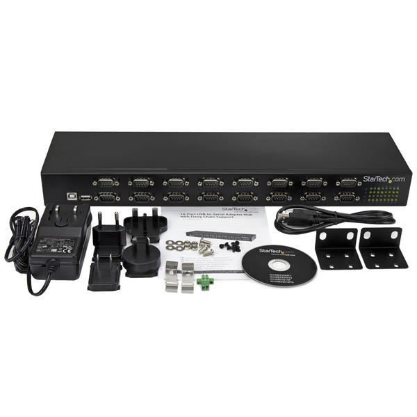 StarTech 16-Port USB-to-Serial Adapter Hub - USB 2.0 Type-B - Serial - 480 Mbit/s - Black - Steel - CE. FCC. RoHS - ICUSB23216FD
