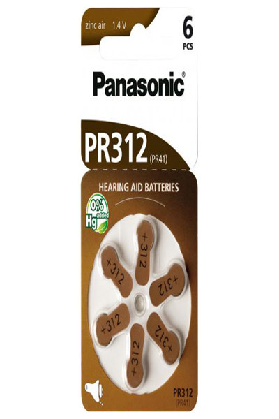 Panasonic PR 312 Hearing Aid Cells Zinc Air, 6-Pack - Battery - 170 mAh - PR-312/6LB