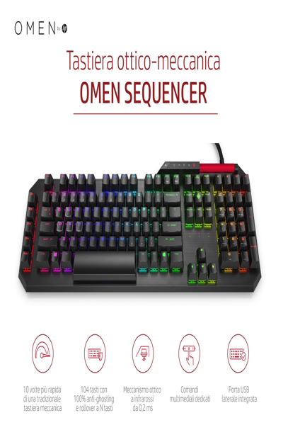 HP OMEN by Sequencer Keyboard: Full-size, Wired, Mechanical, Black - 2VN99AA