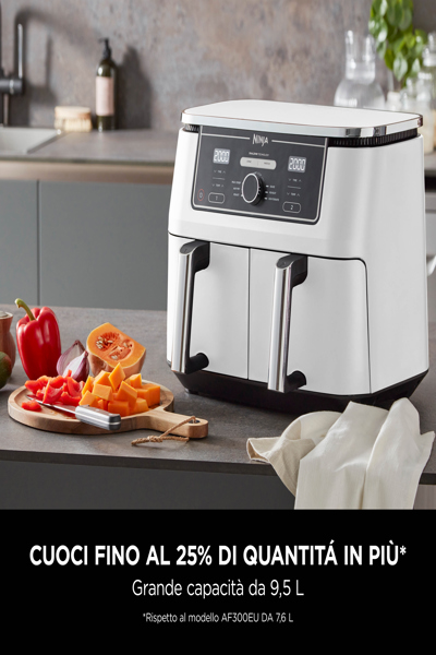 SharkNinja Ninja AF400EU, Hot air fryer, 9.5 L, Double, White, Rotary, Touch, Stand-alone - AF400EUWH