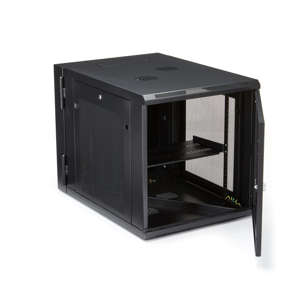 StarTech.com 12HE Wandmontage Server Rack - bis zu 81cm tief - Gehäuse mit Scharnier - Nätverksskåp - Server Schrank - Schrank für Rack-Gehäuse - Wand montierbar - Schwarz - 12U - RK1232WALHM