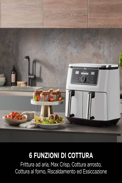 SharkNinja Ninja AF400EU, Hot air fryer, 9.5 L, Double, White, Rotary, Touch, Stand-alone - AF400EUWH
