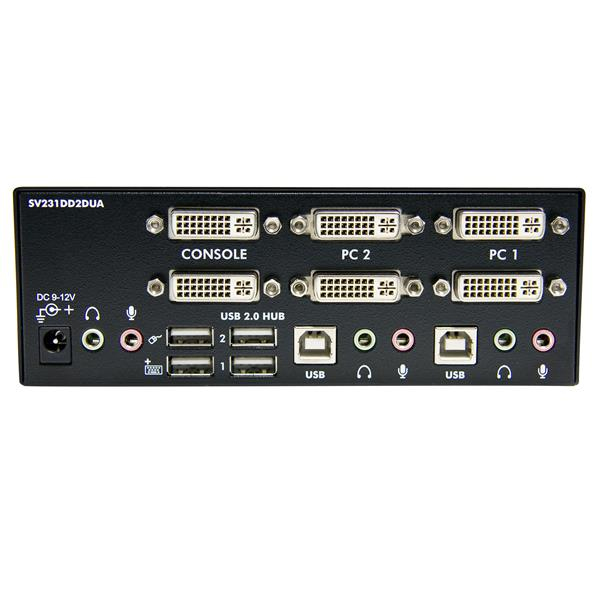 StarTech.com 2 Port DVI USB KVM Switch mit Audio und USB 2.0 Hub - 2-fach Dual DVI-I USB Umschalter - KVM-/Audio-/USB-Switch - 2 Anschlüsse - SV231DD2DUA