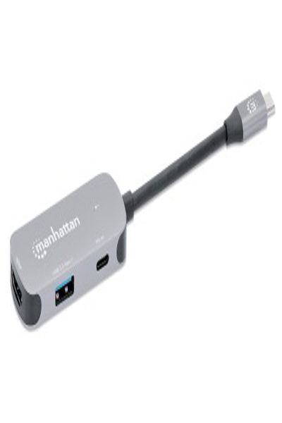 Manhattan USB-C Dock/Hub - Ports (x3): HDMI - USB-A and USB-C - With Power Delivery (100W) to USB-C Port (Note add USB-C wall charger and USB-C cable needed) - All Ports can be used at the same time - Aluminium - Space Grey - Three Year Warranty - Retail Box - Wire - 130707