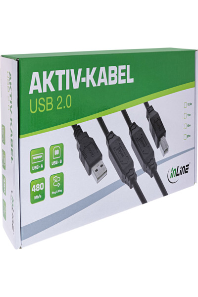 Câble actif USB 2.0 InLine - prise USB-A vers prise USB-B - 15 m