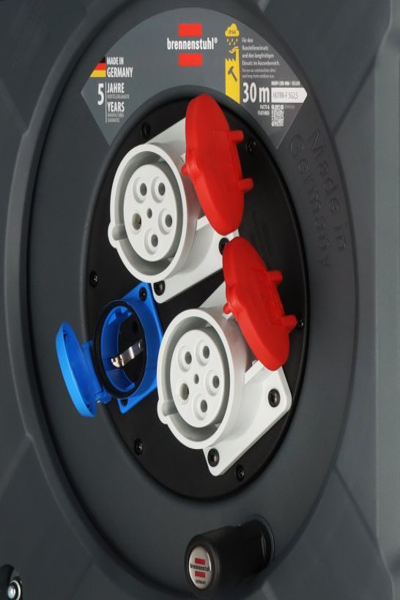 Brennenstuhl 9222300120, Svart, Blå, Röd, Plast, 3 AC-uttag, CEE, Typ E / F, Rak, 30 m - 9222300120