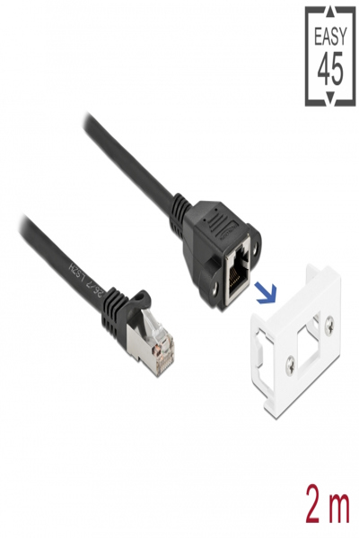 Delock Network Extension Cable for Easy 45 Module S/FTP RJ45 plug to RJ45 jack Cat.6A 2 m black - 2 m - Cat6a - S/FTP (S-STP) - RJ-45 - RJ-45 - Black - White - 87112