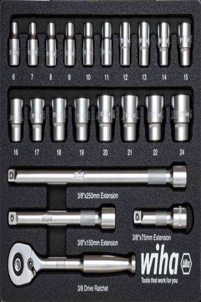Wiha 44708 Jeu de clés à douille 3/8", 23 pièces