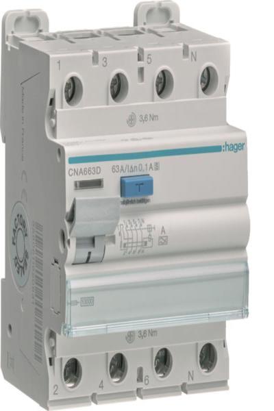 Disjoncteur différentiel Hager CNA663D 4p 63A 100mA