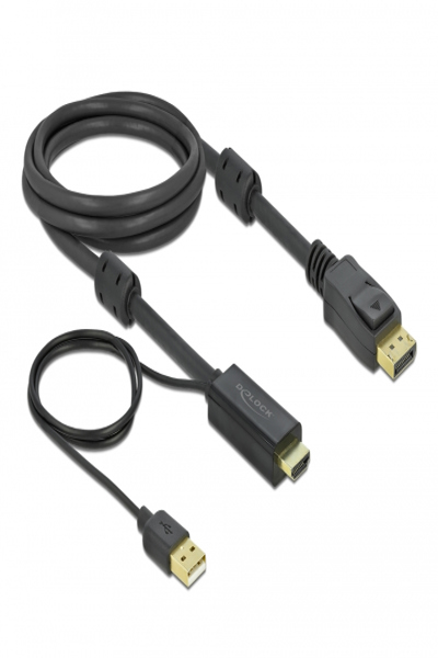 Delock Video-/ljudkabel - HDMI, USB (endast ström) hane till DisplayPort hane - 85964