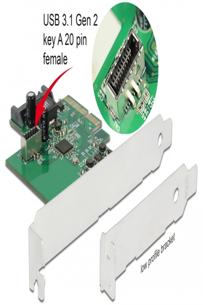 Delock PCI Express Card to 1 x internal USB 3.2 Gen 2 key A 20 pin female - 89029