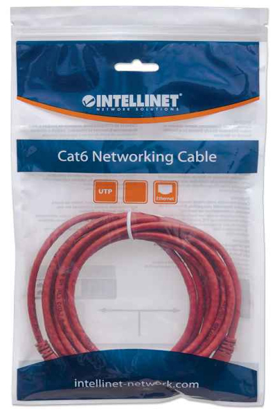 Intellinet Network Patch Cable - Cat6 - 1m - Red - CCA - U/UTP - PVC - RJ45 - Gold Plated Contacts - Snagless - Booted - Lifetime Warranty - Polybag - 1 m - Cat6 - U/UTP (UTP) - RJ-45 - RJ-45 - 342148
