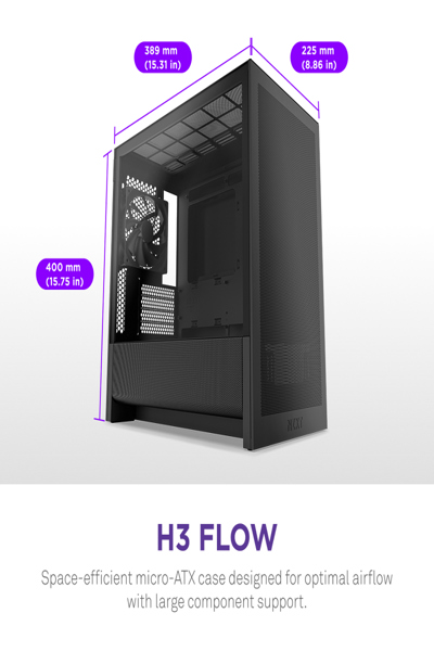 NZXT H9 H3 Flow midi-torn-PC svart - CC-H31FB-01