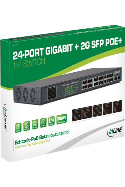 InLine PoE+ Gigabit Network Switch 24 port,1 Gb/s - 2xSFP,19"1U (incl. brackets) - 32324P