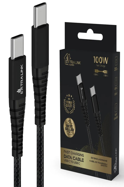 EXTRALINK SMART LIFE BRAIDED 100W USB TYPE-C CABLE 2M BLACK