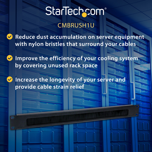 StarTech 1U Brush Strip Horizontal Rack Cable Management - CMBRUSH1U