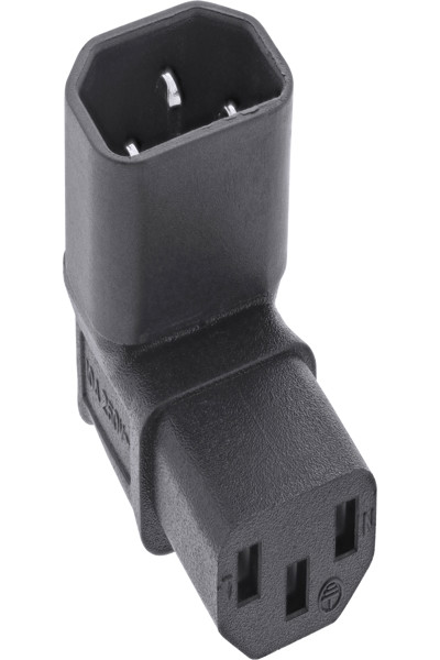 Adaptateur secteur IEC C14/C13 en ligne coudé vers le haut/bas