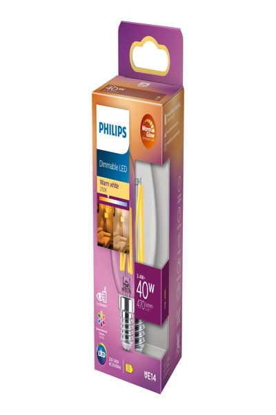 Philips Candle & Lustre (Dimmable) - 3.4 W - 40 W - E14 - 470 lm - 15000 h - Warm glow