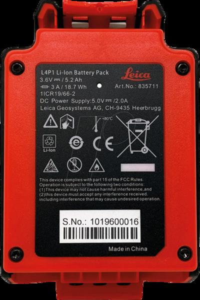 Batterie Li-Ion Leica 835711 Lino L4P1 3,6 V/5,2 Ah