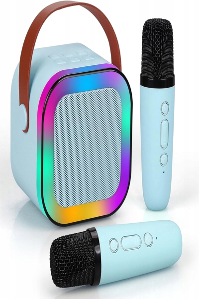 Mini enceinte LED karaoké pour enfants Extralink avec 2 micros bleus