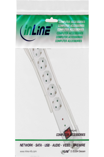 Bloc multiprises InLine CEE 7/3 - 6 prises - protection contre les surtensions - interrupteur - blanc
