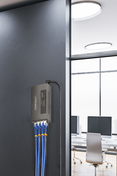 StarTech.com 4-portars Multi-Gigabit PoE++-injektor, 5/2.5G Ethernet (NBASE-T), PoE/PoE+/PoE++ (802.3af/802.3at/802.3bt), 160 watt strömförbrukning, vägg-/DIN-skenamonterbar - AS445C-POE-INJECTOR