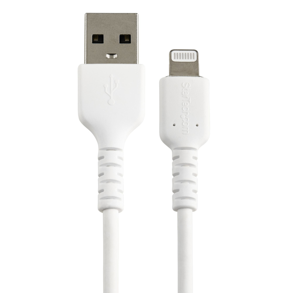 StarTech 12inch/30cm Durable White USB-A to Lightning Cable, Rugged Heavy Duty Charging/Sync Cable for Apple iPhone/iPad MFi Certified (RUSBLTMM30CMW) - Lightning-Kabel - USB (M) bis Lightning (M) - 30 cm - weiß - für Apple iPad/iPhone/iPod (Lightning) - RUSBLTMM30CMW