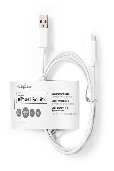 Nedis CCGT39300WT10 - White - USB A - Lightning - 1 m - Male - Male