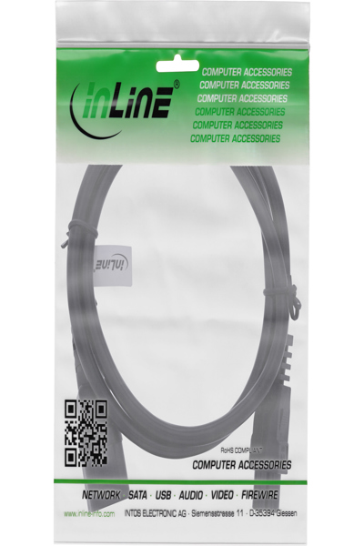 Câble secteur InLine - C14 femelle vers C5 mâle - noir - 2 m