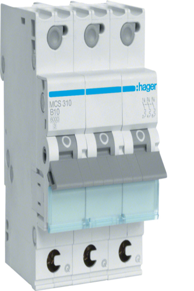 Hager effektbrytare 3p. C-10A 6kA 3M QC MCS310 - MCS310