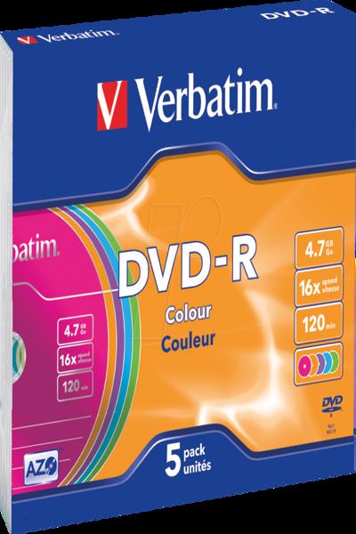 Verbatim Colours - 5 x DVD-R - 4.7 GB 16x - 43557