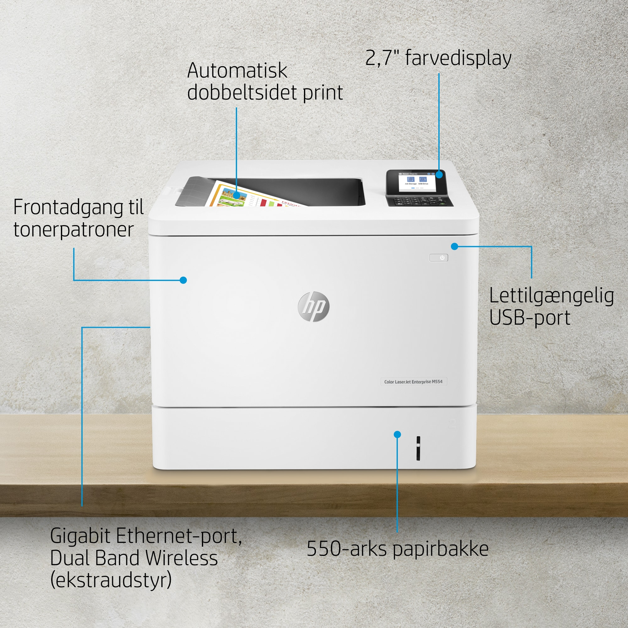 HP Color LaserJet Enterprise M554dn Printer - 7ZU81A