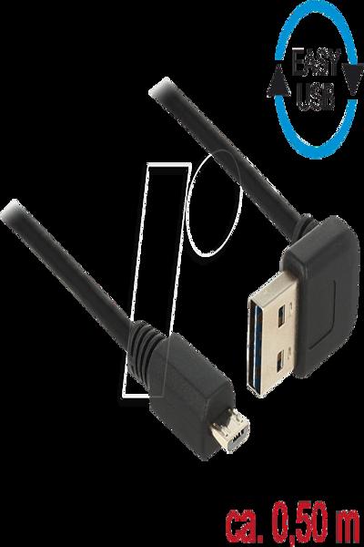 Delock Easy - Câble USB - USB (M) coudé haut/bas, réversible vers Micro-USB Type B (M)