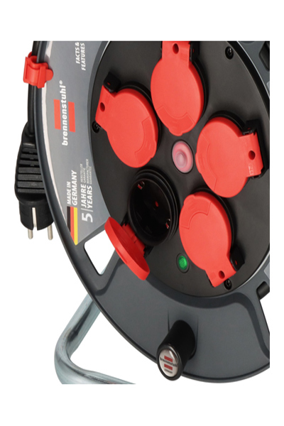 Brennenstuhl 9231250100, Svart, Röd, Plast, 5 AC-uttag, Rak, 25 m, IP44 - 9231250100