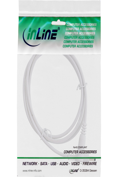 Câble d'extension CC InLine - CC mâle/femelle 4,0 x 1,7 mm - AWG 18 - blanc 2 m