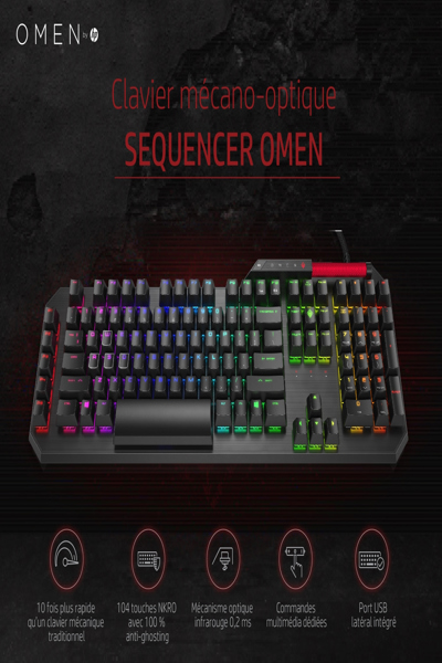 HP OMEN by Sequencer Keyboard: Full-size, Wired, Mechanical, Black - 2VN99AA