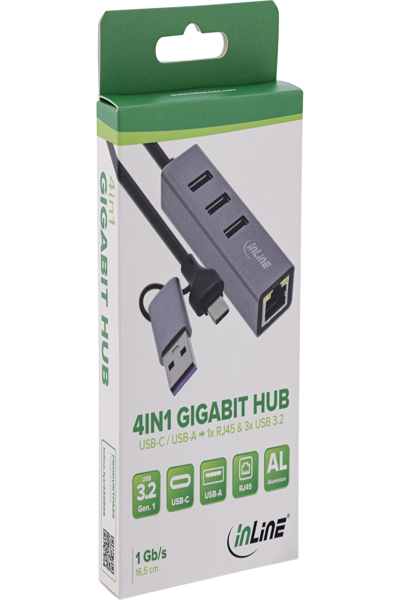 Buy InLine 4-in1 Gigabit USB-C/USB-A Hub with RJ45