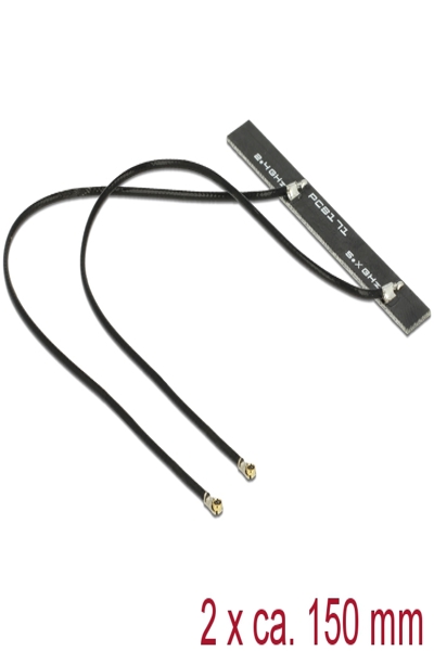 Delock WLAN Twin Antenna 2 x MHF IV 802.11 ac/a/h/b/g/n 5 dBi 150 mm PCB internal self adhesive - 89454