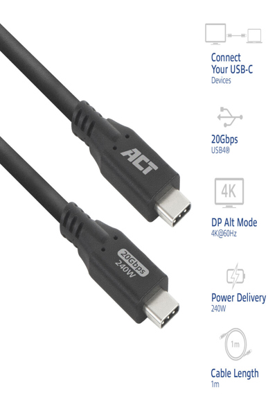 ACT USB4 20Gbps 240W USB Type-C Cable - Cable - Digital